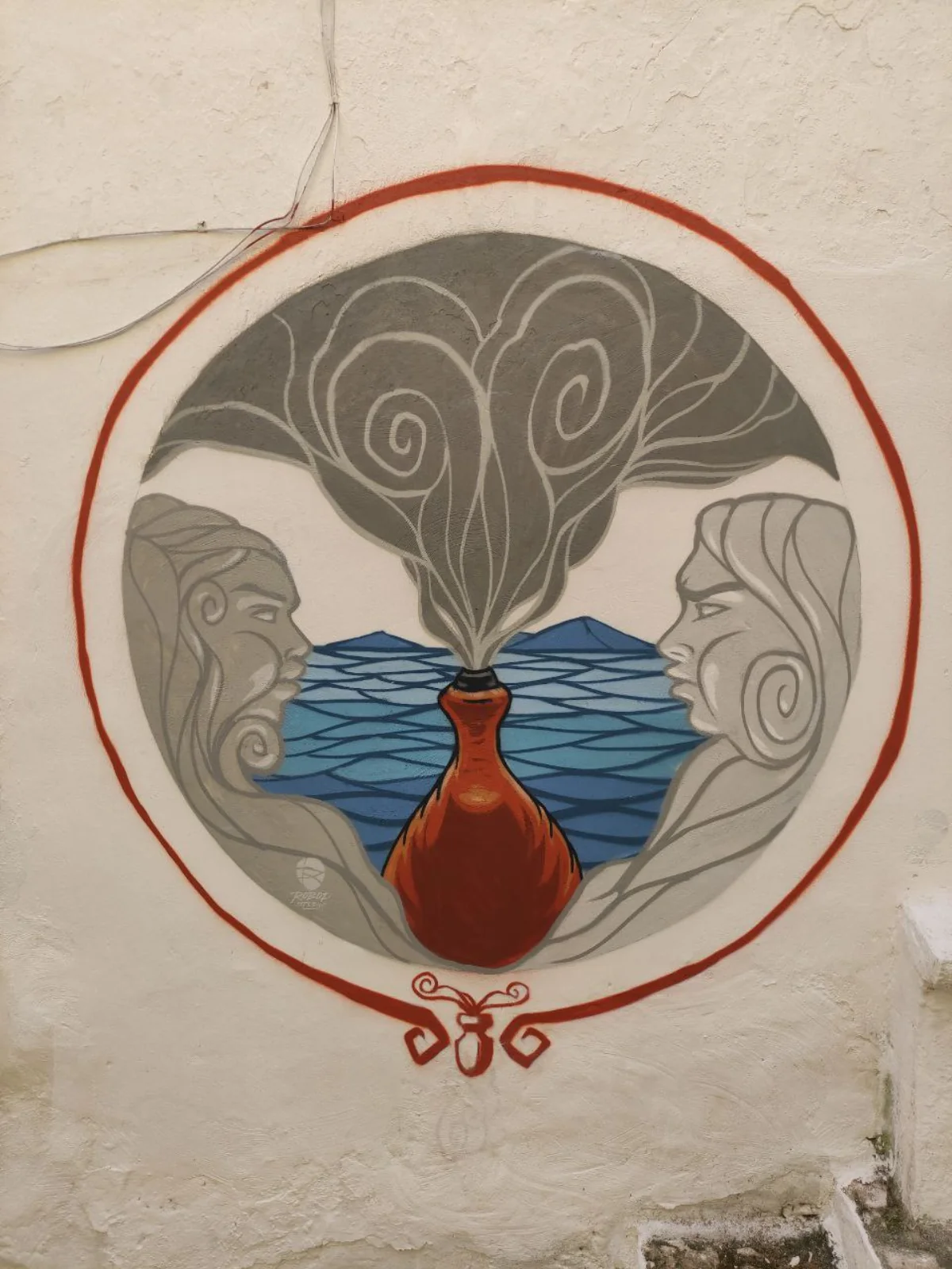 Il murale di Eolo, re dei venti, raffigurato con il vaso che racchiude i venti sfavorevoli